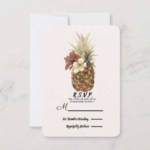 Vintager tropischer Ananas Hibiskus Hochzeit RSVP Karte
