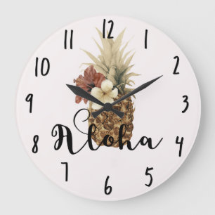 Vintager tropischer Ananas-Hibiskus mit Blumen Große Wanduhr