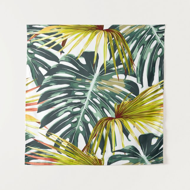 Vintager Tropischer Dschungel Blätter Muster Wandteppich (Vorderseite)