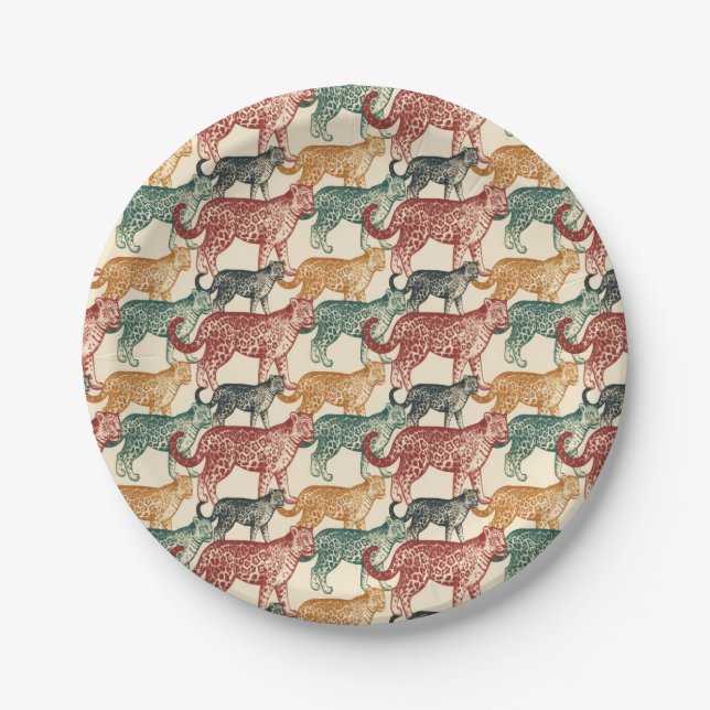 Vintager tropischer Dschungel Wilder Stalking Leop Pappteller (Vorderseite)