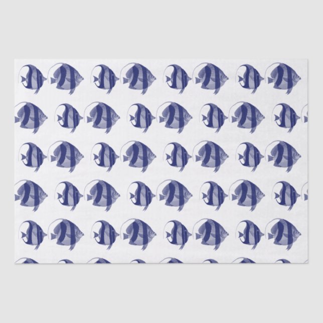 Vintager tropischer Fisch, der blau gestreift Zeic Seidenpapier (Vorderseite)