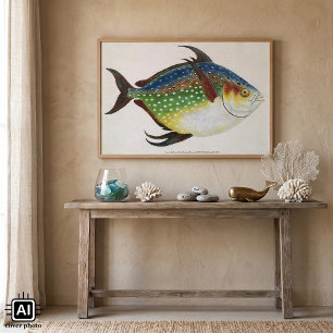 Vintager tropischer Ochsenfisch, Meerwassertier Poster
