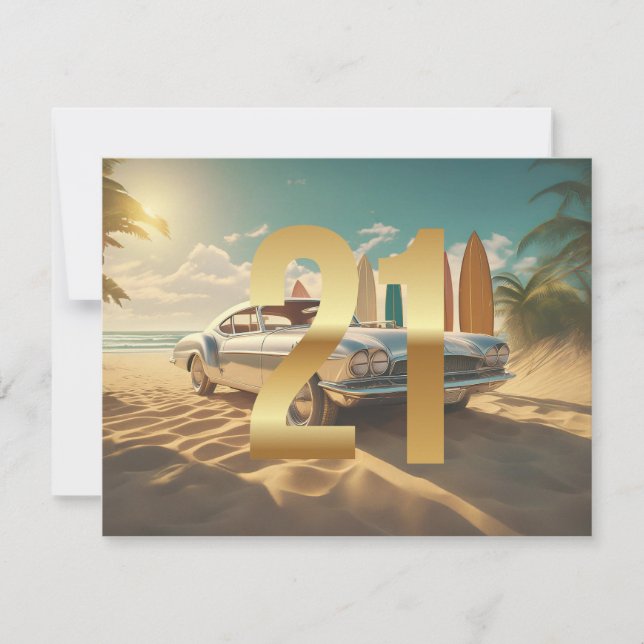 Vintager tropischer Strand Sportwagen 21. Geburtst (Vorderseite)