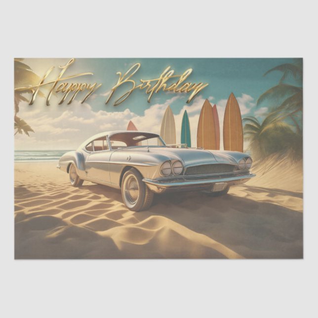 Vintager tropischer Strand Sportwagen Seidenpapier (Vorderseite)