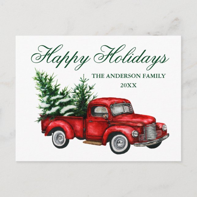 Vintager Truck Happy Holidays Postkarte (Vorderseite)