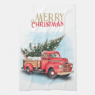 Vintager Truck Weihnachtsbaum Geschirrtuch