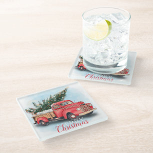 Vintager Truck Weihnachtsbaum Glasuntersetzer