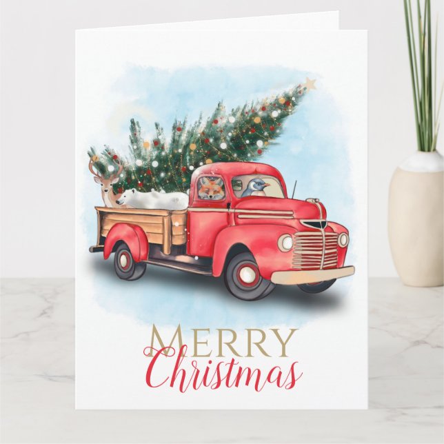 Vintager Truck Weihnachtsbaum Karte (Vorderseite)