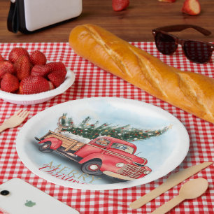 Vintager Truck Weihnachtsbaum Pappteller