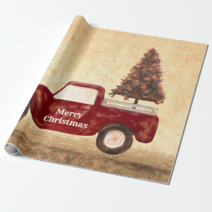 Vintager Truck Weihnachtsbaum Rustikales Bauernhau Geschenkpapier