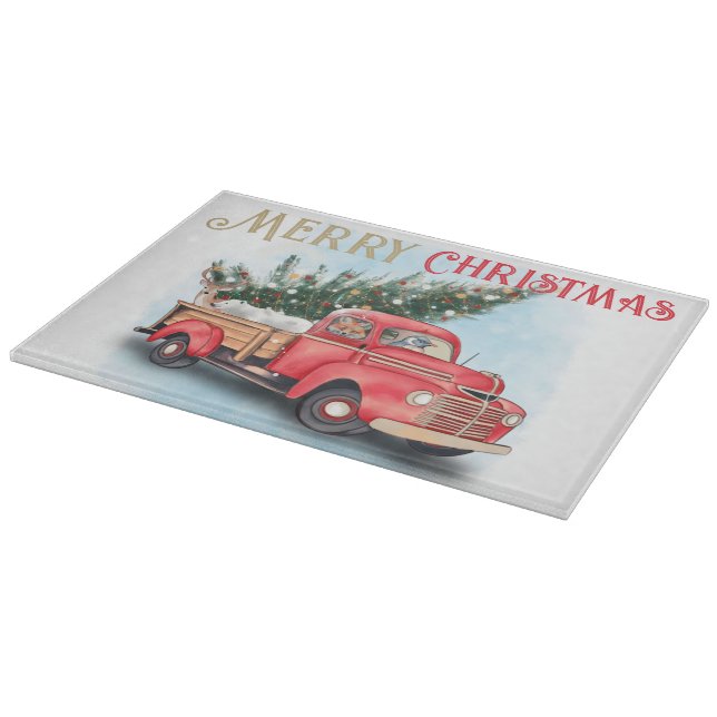 Vintager Truck Weihnachtsbaum Schneidebrett (Ecke)