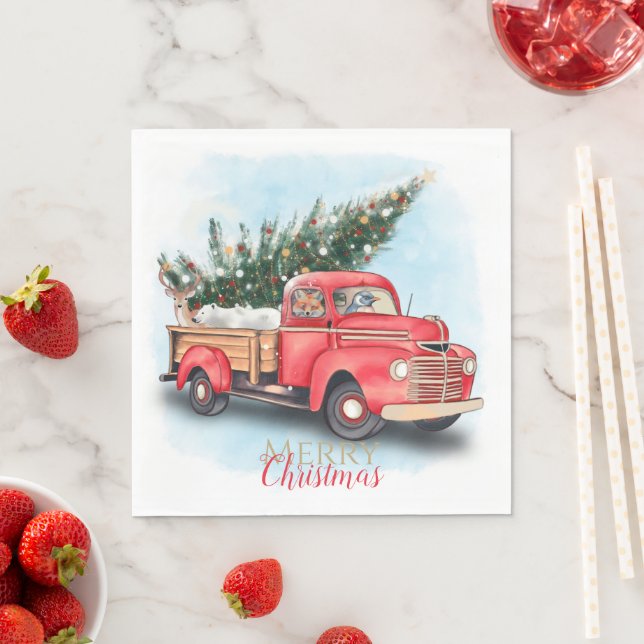 Vintager Truck Weihnachtsbaum Serviette (Beispiel)