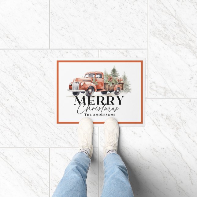 Vintager Truck Weihnachtsbaum Urlaub Fußmatte (Indoor)