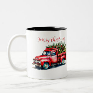 Vintager Truck Weihnachtsbaum Zweifarbige Tasse