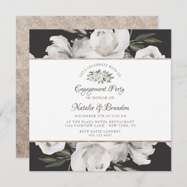 Vintager Tscherisch Feiern: Engagement Einladung (Vorne/Hinten)