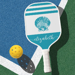 Vintager türkisblauer Küstenseashell-Name Pickleball Schläger