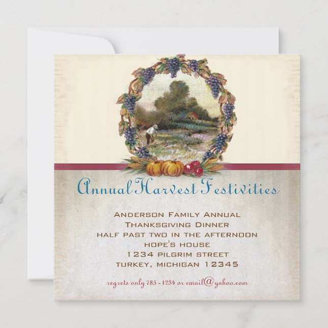 Vintager türkischer Bauernhof Erntedank Einladung (Vorderseite)