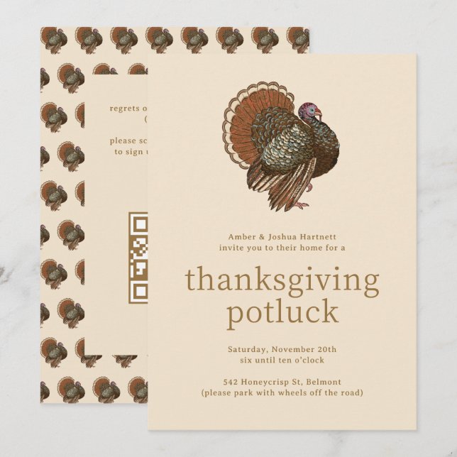 Vintager türkischer Erntedank Potluck Einladung (Vorne/Hinten)