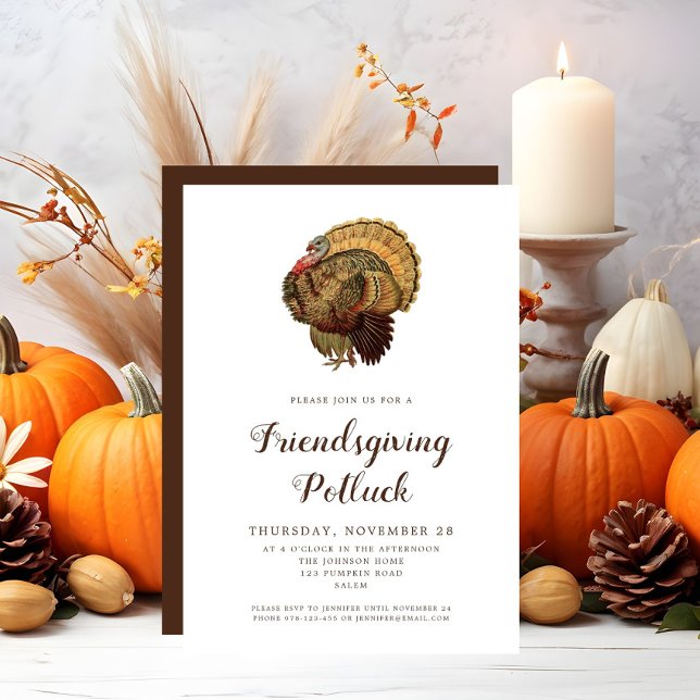 Vintager türkischer Erntedank Potluck Einladung (Vintage Turkey Thanksgiving Potluck Invitation)