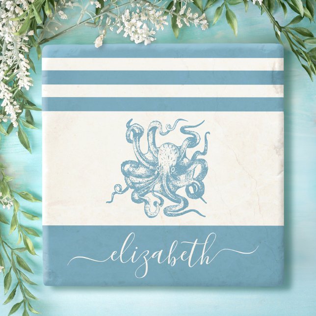 Vintager türkisfarbener Kraken-Strandhausname Steinuntersetzer (Von Creator hochgeladen)