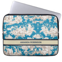 Vintager türkisfarbener Toile de jouy monogram