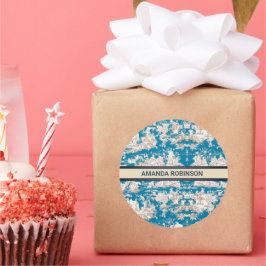 Vintager türkisfarbener Toile de jouy monogram Runder Aufkleber