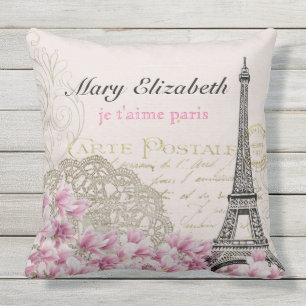 Vintager Turm-Blumenspitze-Buchstabe Paris Eiffel Kissen