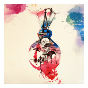 Vintager Turm-Reise-LiebeWatercolor Paris Eiffel Fotodruck