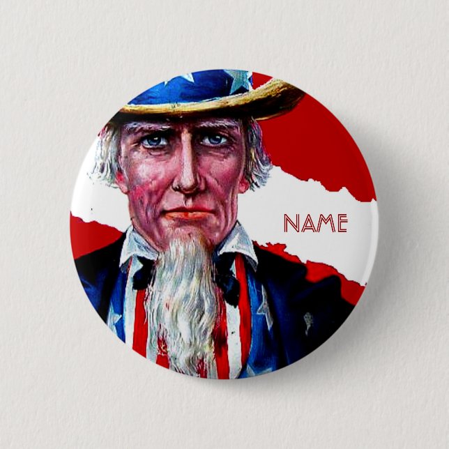 Vintager Uncle Sam Addieren am 4. Juli Button (Vorderseite)