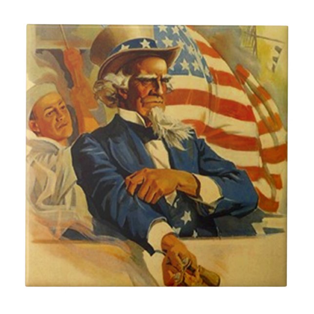 Vintager Uncle Sam Marine Midshipman patriotische Fliese (Vorderseite)