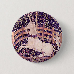 Vintager Unicorn in der Gefangenschafts-Tapisserie Button