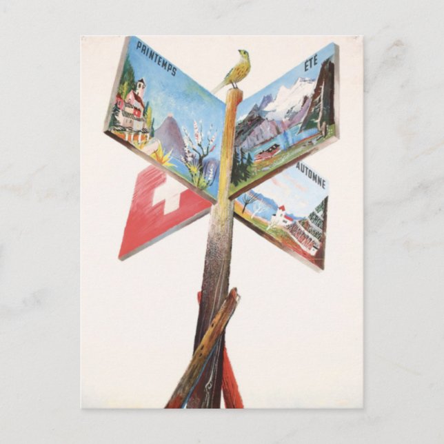 Vintager Urlaub in der Schweiz Postkarte (Vorderseite)