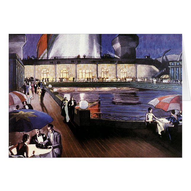 Vintager Urlaub, Kreuzfahrtschiff auf Pool Deck (Vorderseite (Horizontal))