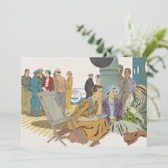 Vintager Urlaub, Kreuzfahrtschiff für Reisende Einladung (Stehend Vorderseite)