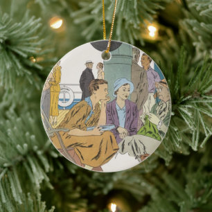 Vintager Urlaub, Kreuzfahrtschiff für Reisende Keramikornament