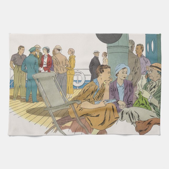 Vintager Urlaub, Kreuzfahrtschiff für Reisende Küchentuch (Horizontal)