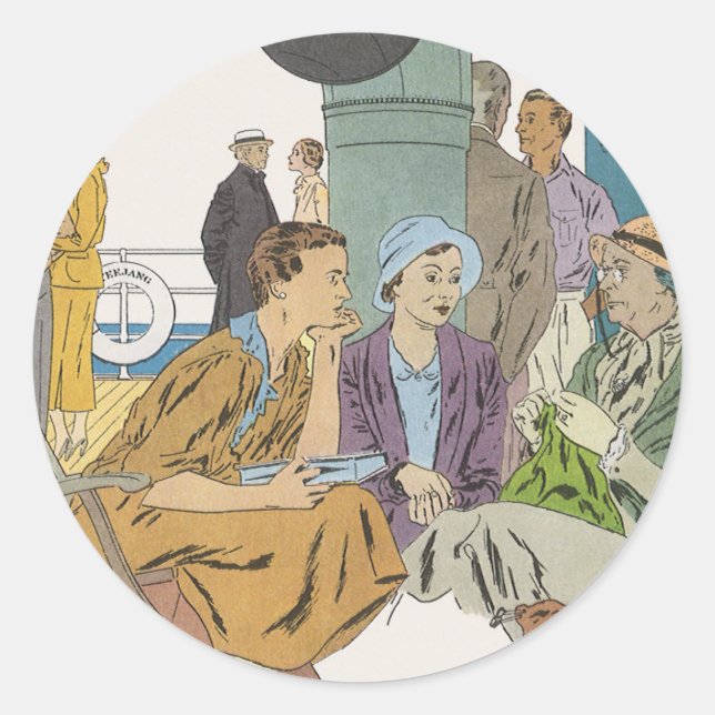 Vintager Urlaub, Kreuzfahrtschiff für Reisende Runder Aufkleber (Vorderseite)