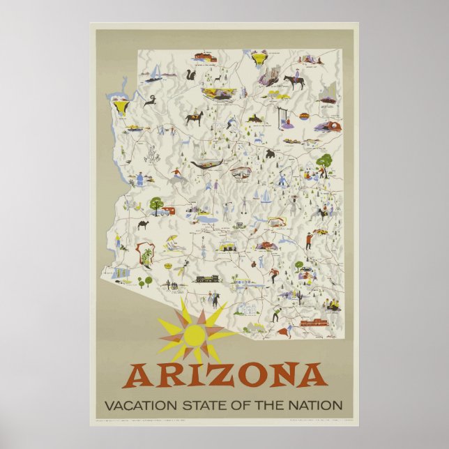 Vintager Urlaub Staat Arizona Reiseplaner Poster (Vorne)