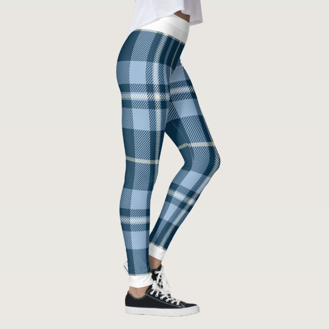 Vintager Urlaub Weihnachten Blau Kariert Leggings (Rechts)