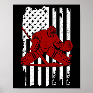 Vintager US-Hockey-Spieler - US-Flagge am 4. Juli Poster