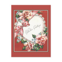 Vintager Valentine mit rosa Rosen-Bogen und Herzen