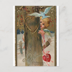 Vintager Valentine Peeking Cherub Feiertagspostkarte