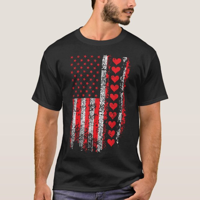 Vintager Valentinstag - Amerikanische Flagge Hörer T-Shirt (Vorderseite)