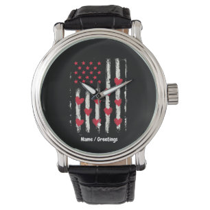 Vintager Valentinstag Amerikanische Flaggenhörer Armbanduhr