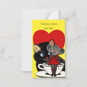 Vintager Valentinstag, Cat Mouse Tea Cup Herz Mitteilungskarte