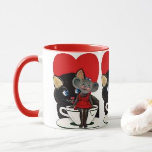 Vintager Valentinstag, Cat Mouse Tea Cup Herz Tasse