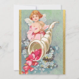 Vintager Valentinstag Cherubs Herz Gold Feiertagskarte