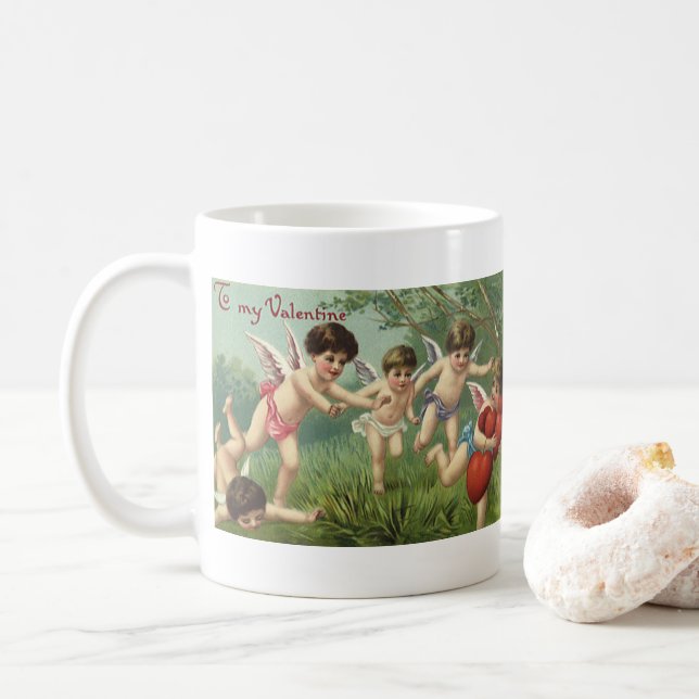 Vintager Valentinstag Cherubs mit Liebe Herz Tasse (Mit Donut)