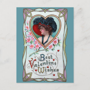 Vintager Valentinstag, Elegante Frau im Herzen Feiertagspostkarte