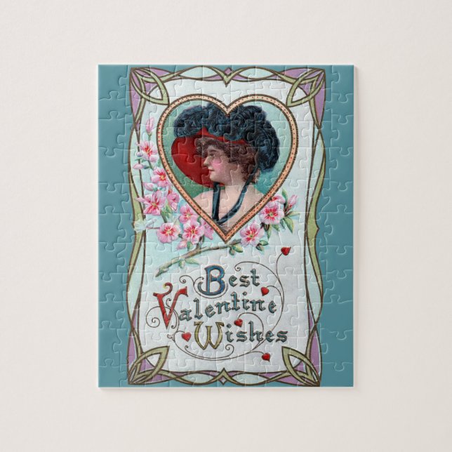 Vintager Valentinstag, Elegante Frau im Herzen Puzzle (Vertikal)